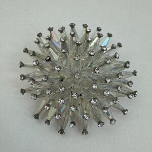 Vtg Starburst Aurora Borealis Faceted Brooch Beaded Estate Rhinestone Prong Pin